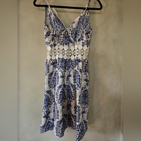 SHEIN | Blue and Cream Lace Midi Dress, Size M (Made Small) - Picture 3 of 7
